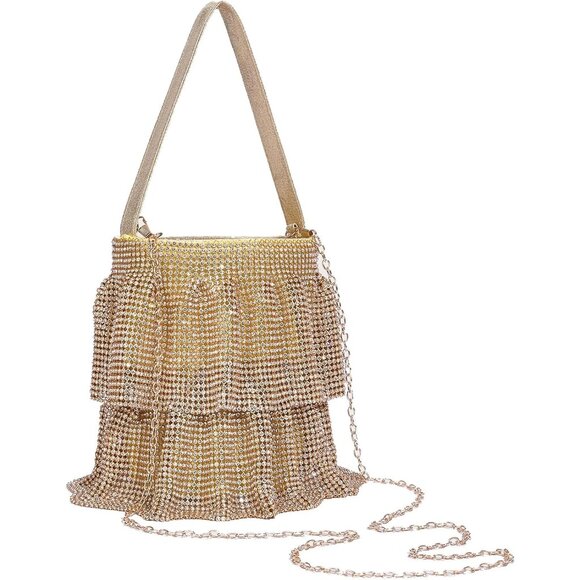 ⚡ Women's Rhinestone Sparkling Elegant Evening Crystal Gold Clutch Bag - Picture 2 of 6